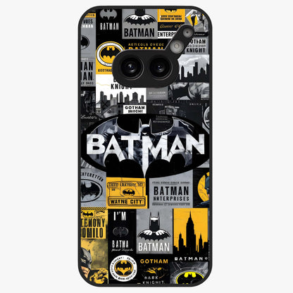 Knight Gotham Rise Glass Case showing flat back view with dark hero inspired artwork and glossy glass finish.