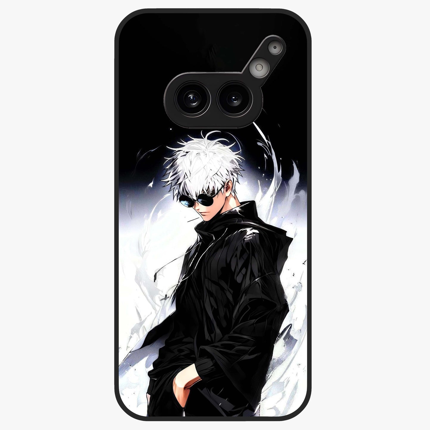 Limitless Shadow King Glass Case showing flat back view with powerful shadow warrior artwork and glossy glass finish.