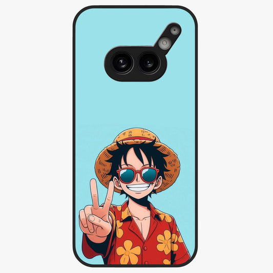 Luffy Summer Anime Vibe Glass Case showing flat back view with vibrant anime character artwork and glossy glass finish.
