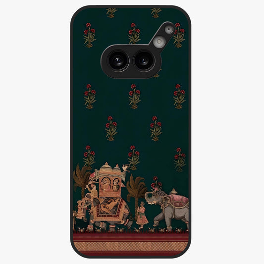 Macmerise Glass Case showing flat back view with stylish modern artwork and glossy glass finish.