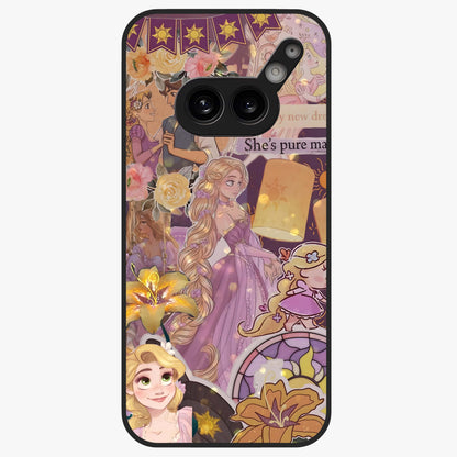 Magical Tangled Dream Glass Case showing flat back view with dreamy tangled artwork and glossy glass finish.