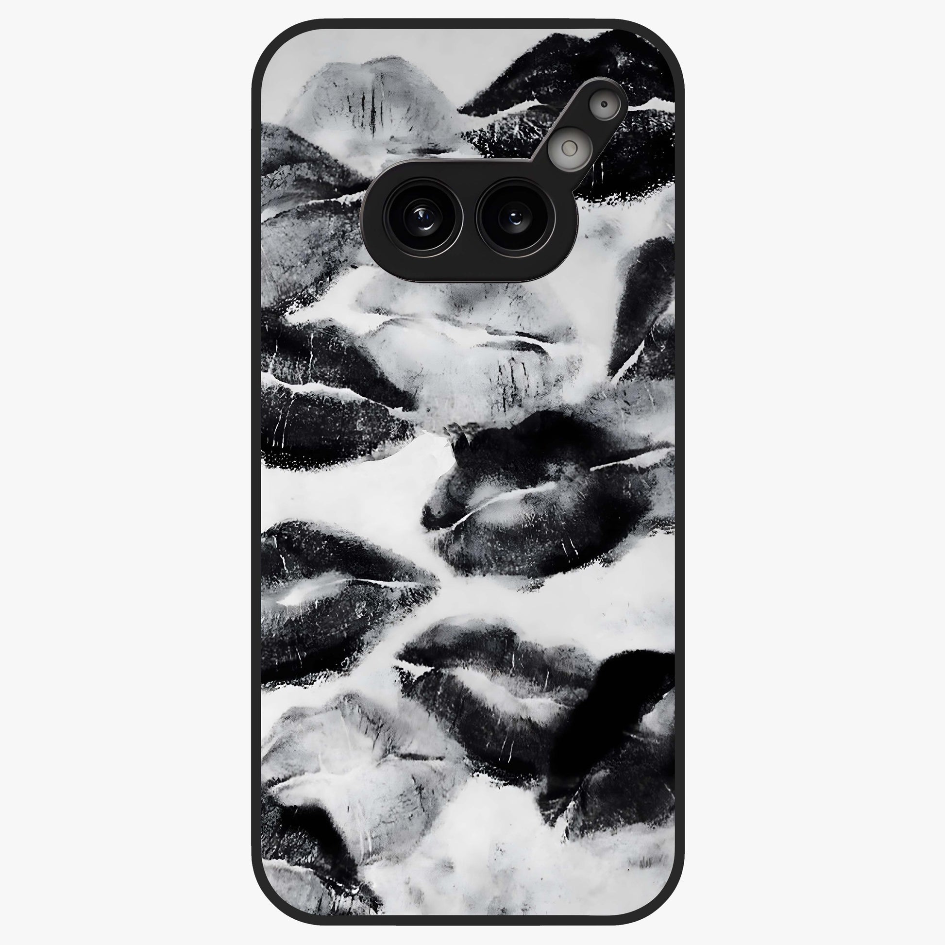 Midnight Kiss Marks Glass Case showing flat back view with lipstick kiss mark artwork and glossy glass finish.