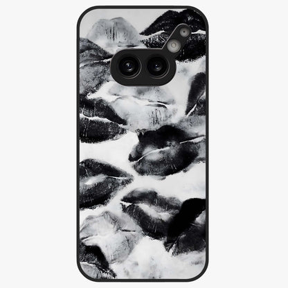 Midnight Kiss Marks Glass Case showing flat back view with lipstick kiss mark artwork and glossy glass finish.