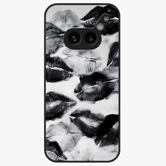 Midnight Kiss Marks Glass Case showing flat back view with lipstick kiss mark artwork and glossy glass finish.