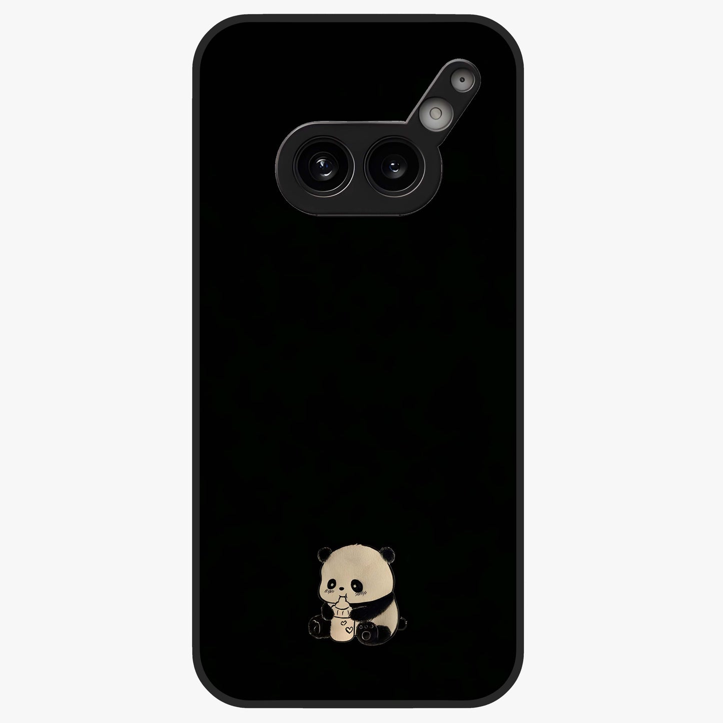 Midnight Panda Love Glass Case showing flat back view with cute panda themed artwork and glossy glass finish.