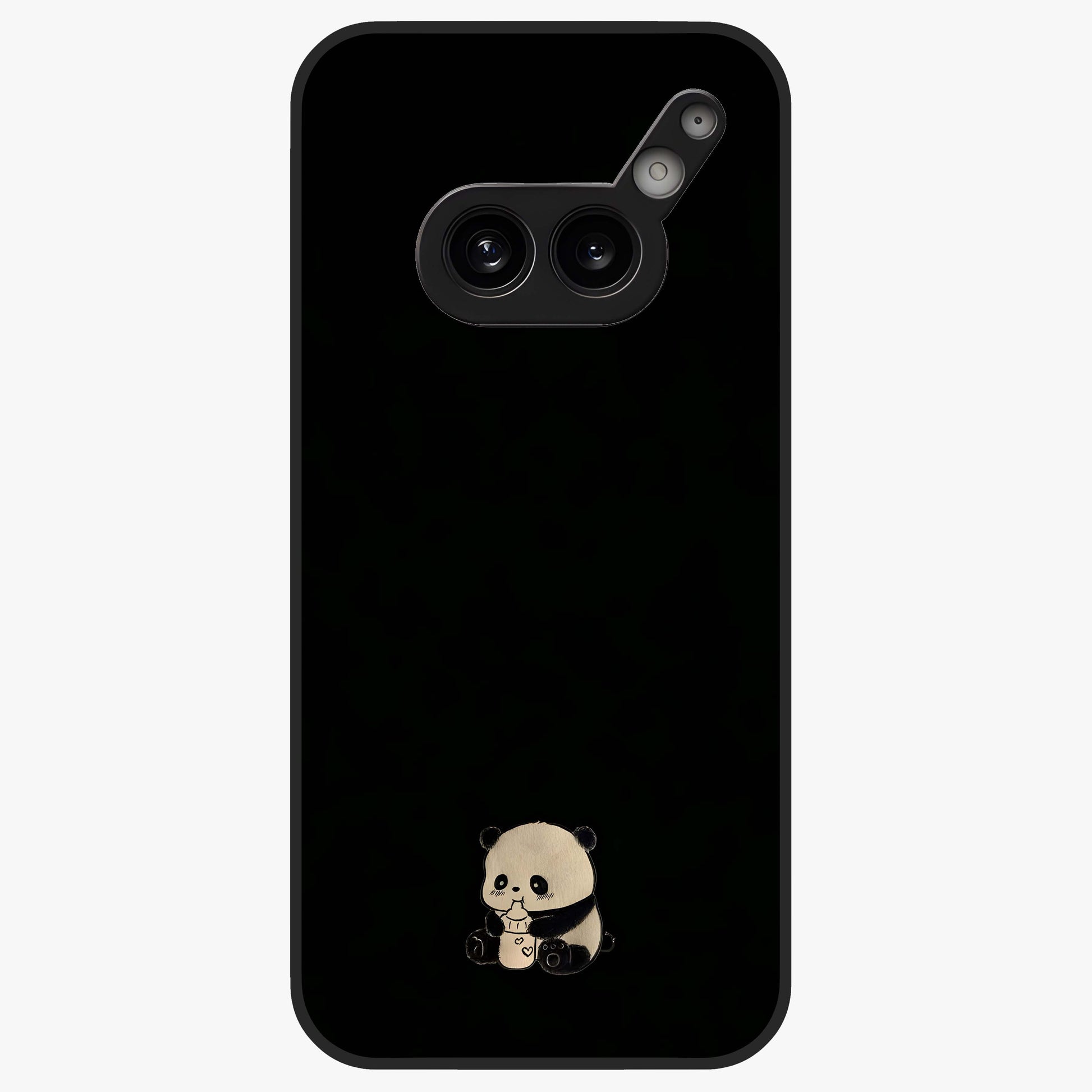 Midnight Panda Love Glass Case showing flat back view with cute panda themed artwork and glossy glass finish.