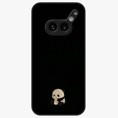 Midnight Panda Love Glass Case showing flat back view with cute panda themed artwork and glossy glass finish.