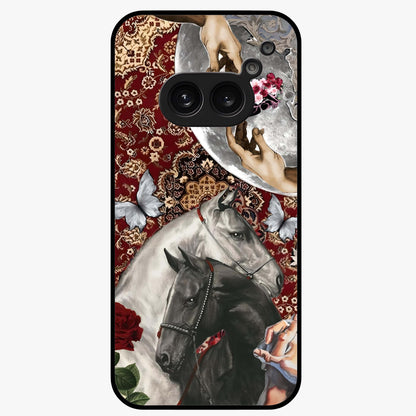 Moonlit Royal Stallion Glass Case showing flat back view with majestic horse under moonlight artwork and glossy glass finish.