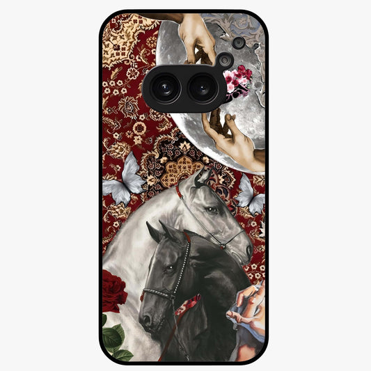Moonlit Royal Stallion Glass Case showing flat back view with majestic horse under moonlight artwork and glossy glass finish.