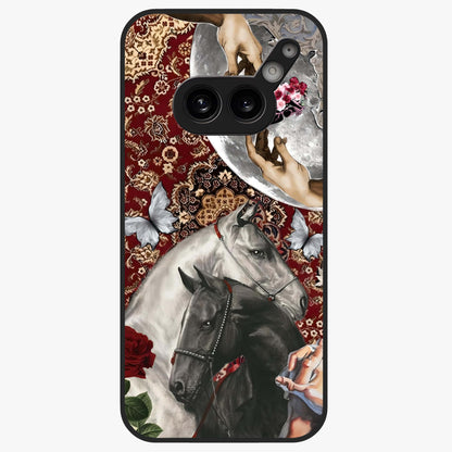Moonlit Royal Stallion Glass Case showing flat back view with majestic horse under moonlight artwork and glossy glass finish.