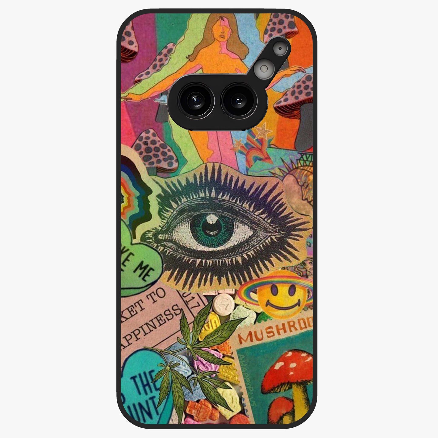 Mystic Eye Wonderland Glass Case showing flat back view with mystical eye themed artwork and glossy glass finish.