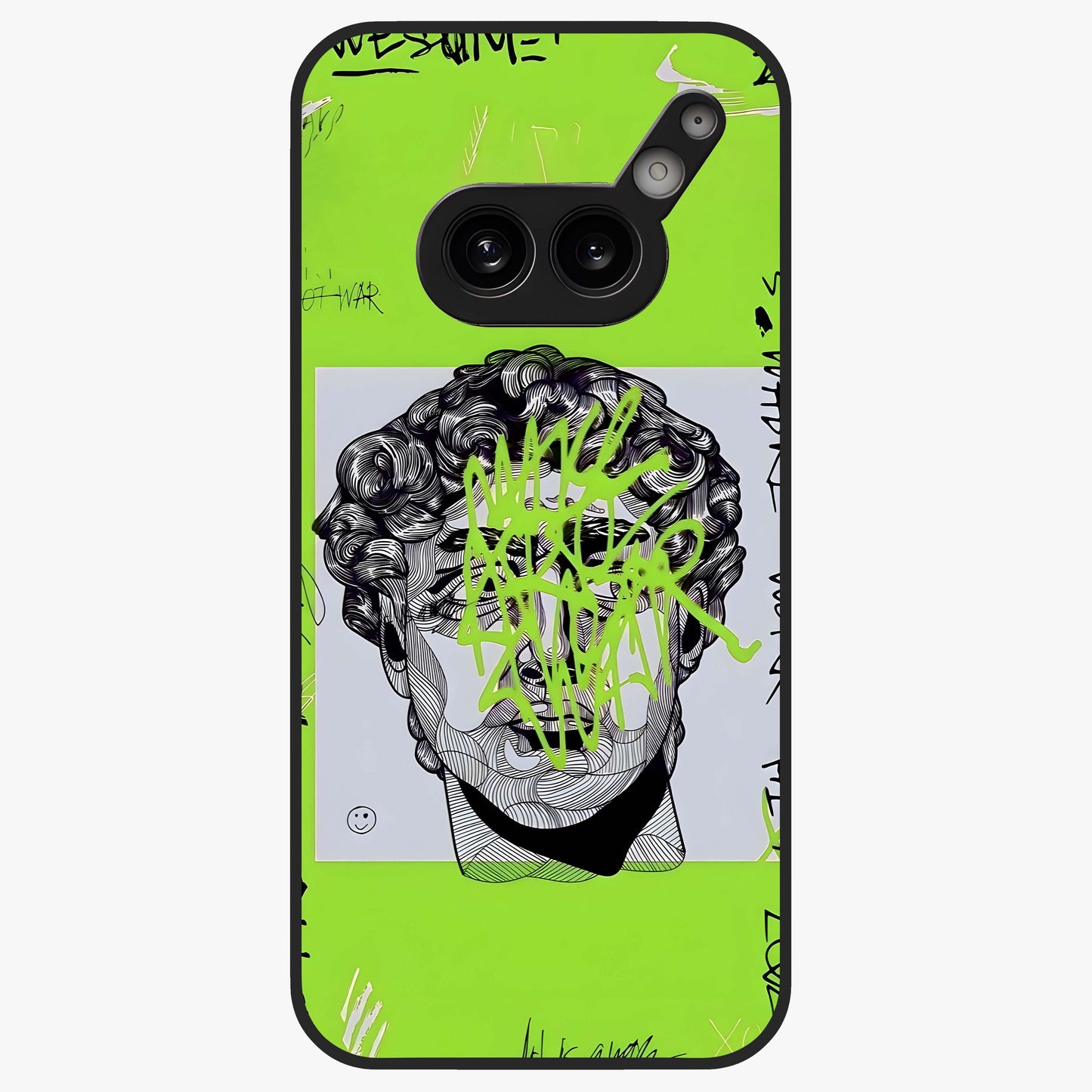 Neo Graffiti Rebellion Glass Case showing flat back view with vibrant graffiti artwork and glossy glass finish.