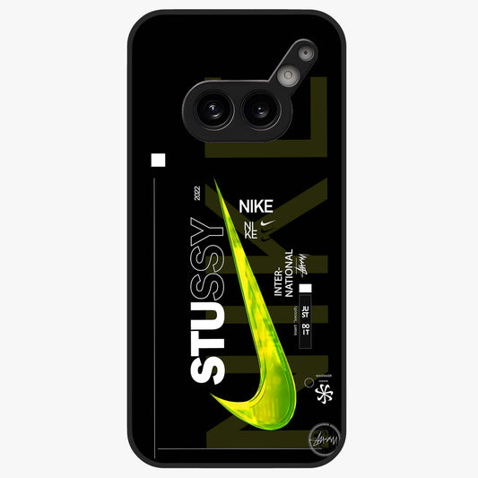 Neon Street Edition Glass Case showing flat back view with neon street style artwork and glossy glass finish.