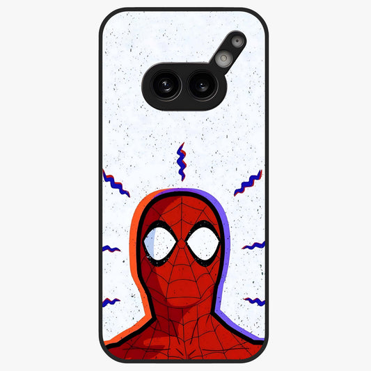 Omg Spiderman Glass Case showing flat back view with bold superhero inspired artwork and glossy glass finish.