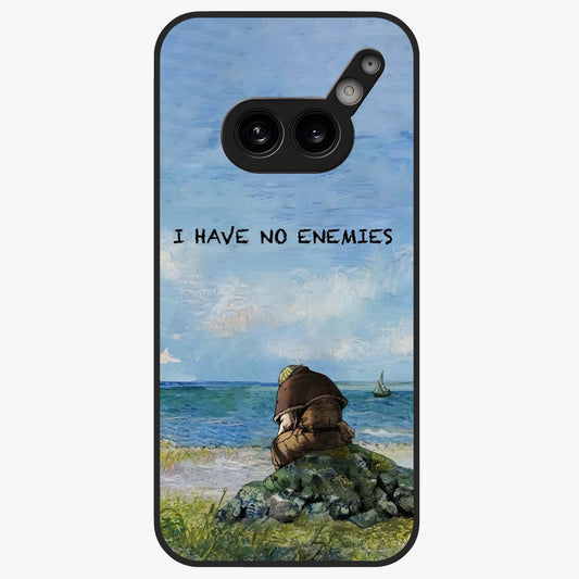 Peace Beyond War Glass Case showing flat back view with symbolic peace themed artwork and glossy glass finish.