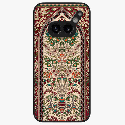 Persian Inspired Glass Case showing flat back view with ornate Persian style pattern artwork and glossy glass finish.