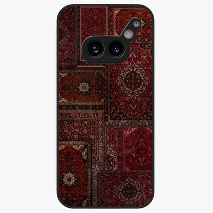 Persian Velvet Tale Glass Case showing flat back view with luxurious Persian velvet pattern artwork and glossy glass finish.