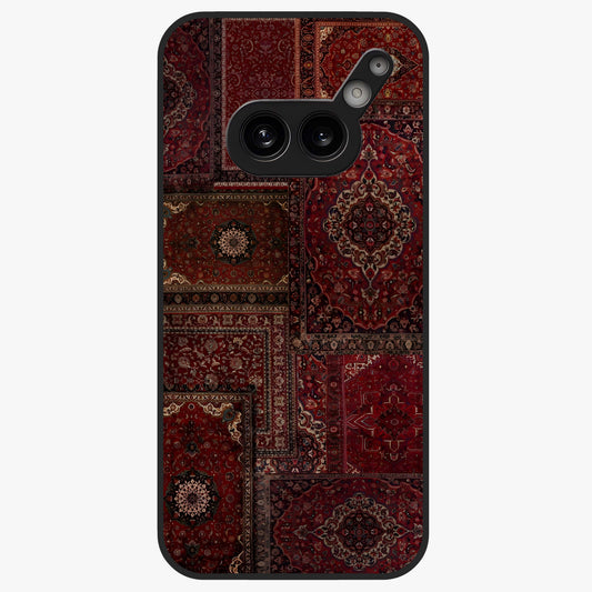 Persian Velvet Tale Glass Case showing flat back view with luxurious Persian velvet pattern artwork and glossy glass finish.