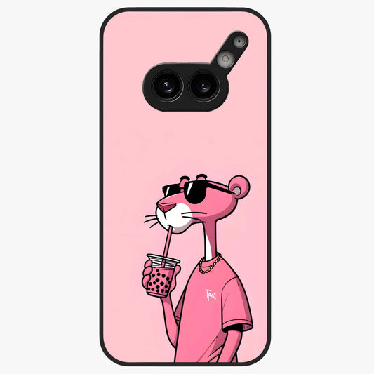 Pink Panther Glass Case showing flat back view with iconic pink panther artwork and glossy glass finish.