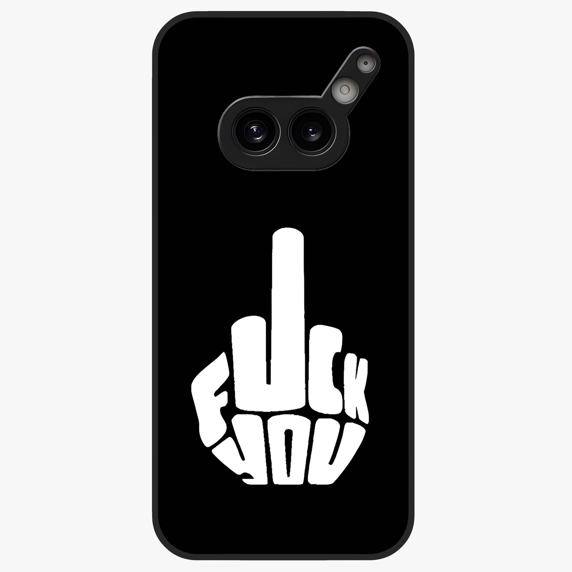 Rebel Mode On Glass Case showing flat back view with bold rebellious typography artwork and glossy glass finish.
