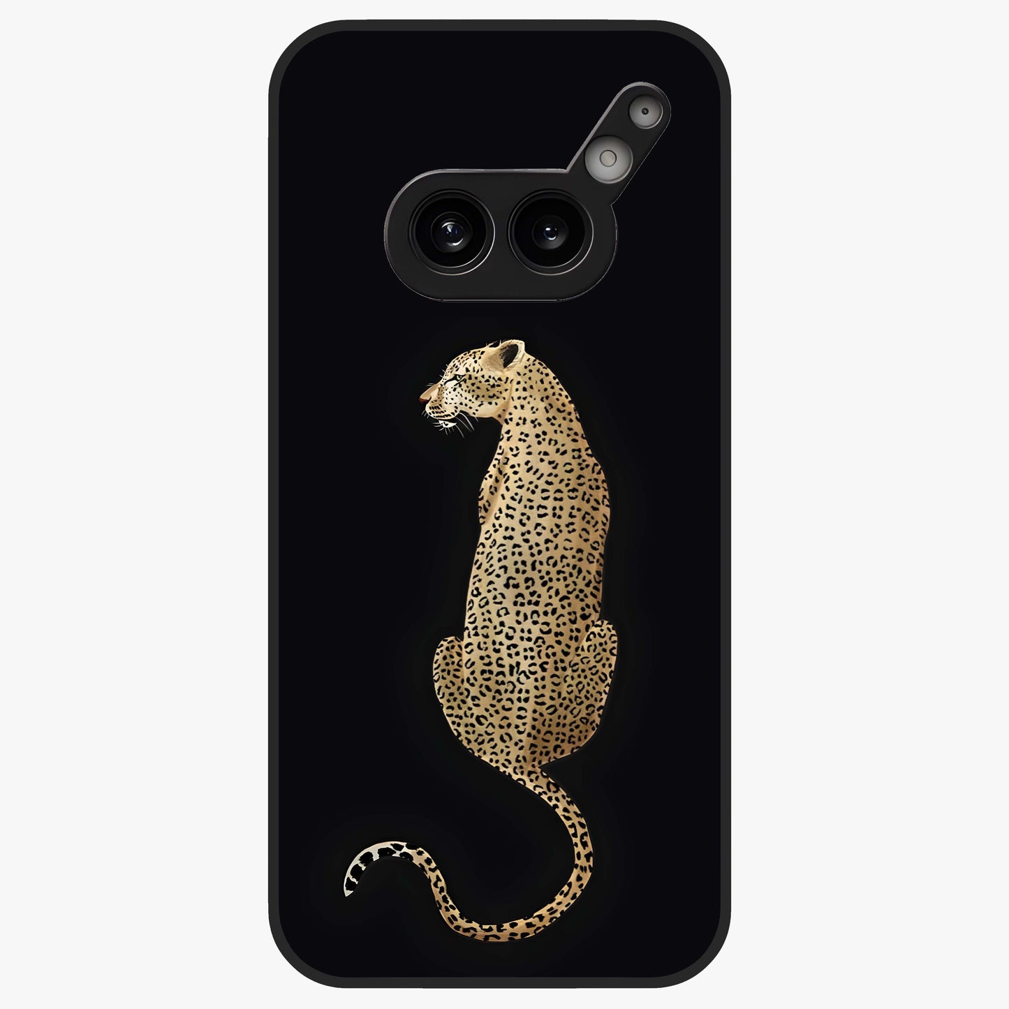 Regal Leopard Glass Case showing flat back view with bold leopard artwork and glossy glass finish.