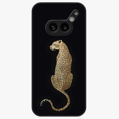 Regal Leopard Glass Case showing flat back view with bold leopard artwork and glossy glass finish.