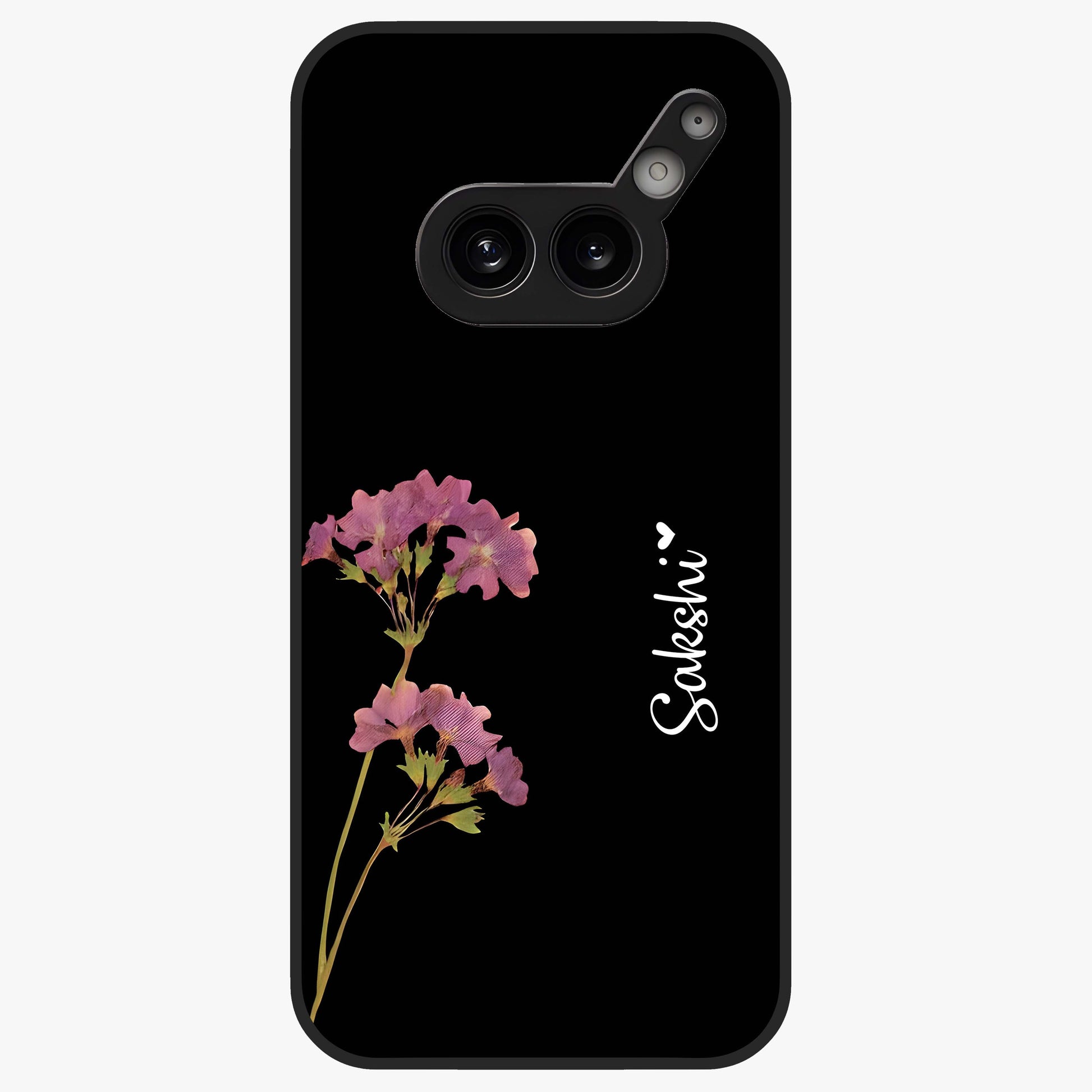 Riching Lavender Flower Custom Name Glass Case showing flat back view with lavender floral artwork and personalized name design.
