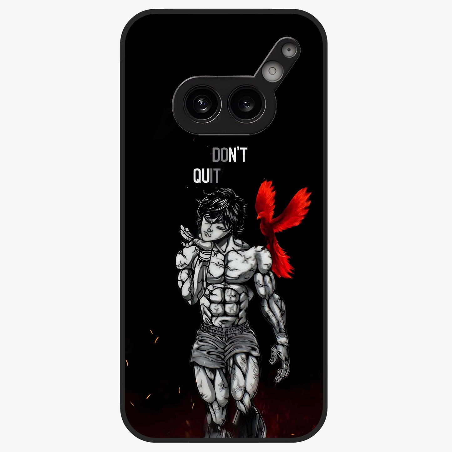 Rise Beyond Limits Glass Case showing flat back view with motivational typography artwork and glossy glass finish.