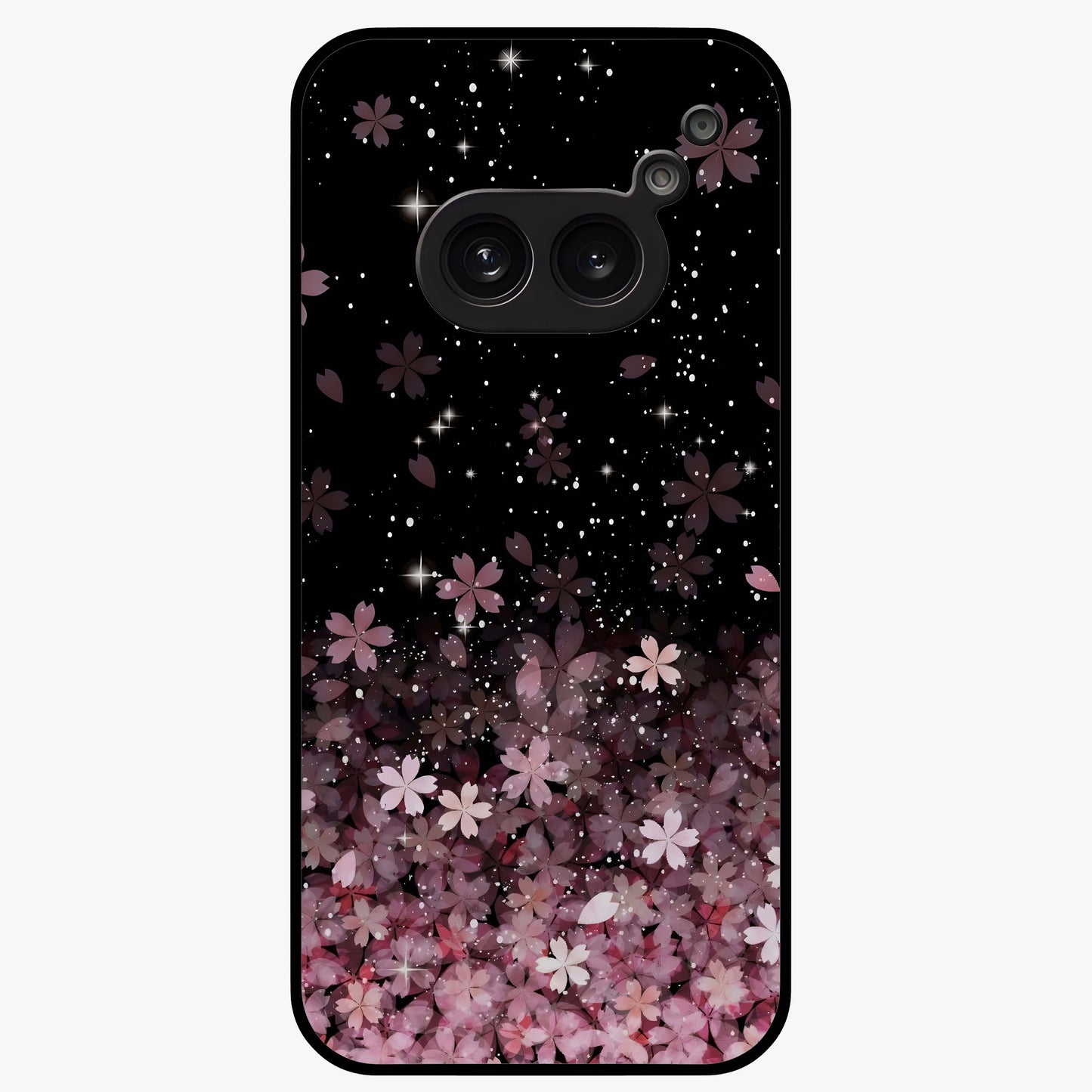 Small Starry Flowers Glass Case showing flat back view with delicate starry floral artwork and glossy glass finish.