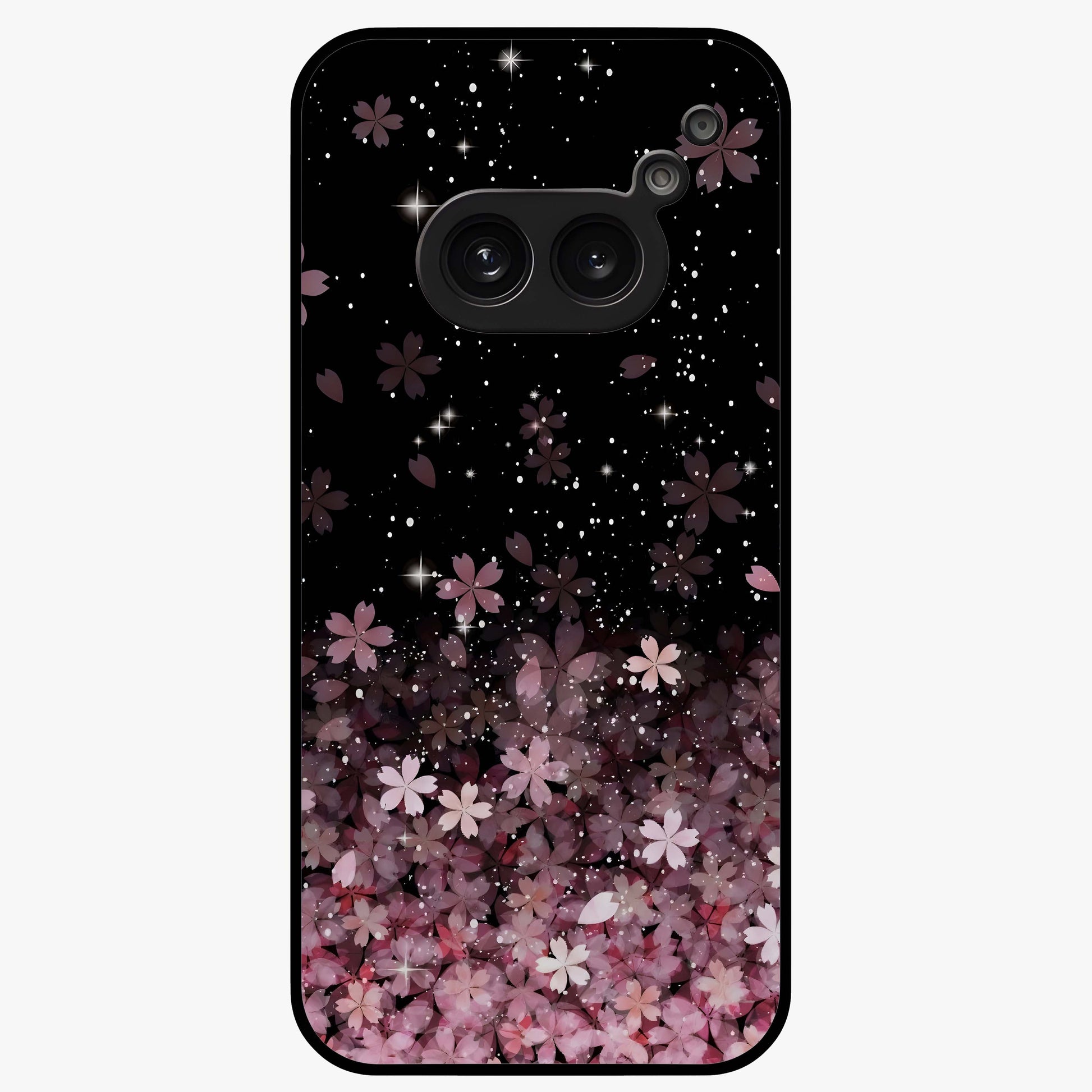 Small Starry Flowers Glass Case showing flat back view with delicate starry floral artwork and glossy glass finish.
