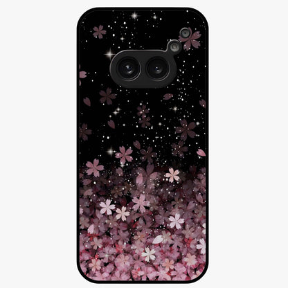 Small Starry Flowers Glass Case showing flat back view with delicate starry floral artwork and glossy glass finish.