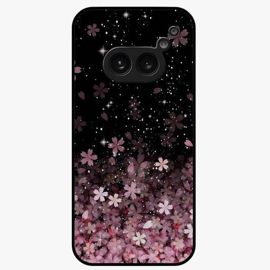 Small Starry Flowers Glass Case showing flat back view with delicate starry floral artwork and glossy glass finish.