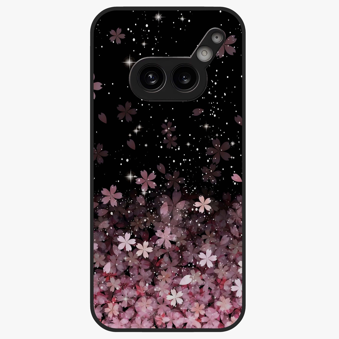 Small Starry Flowers Glass Case showing flat back view with delicate starry floral artwork and glossy glass finish.