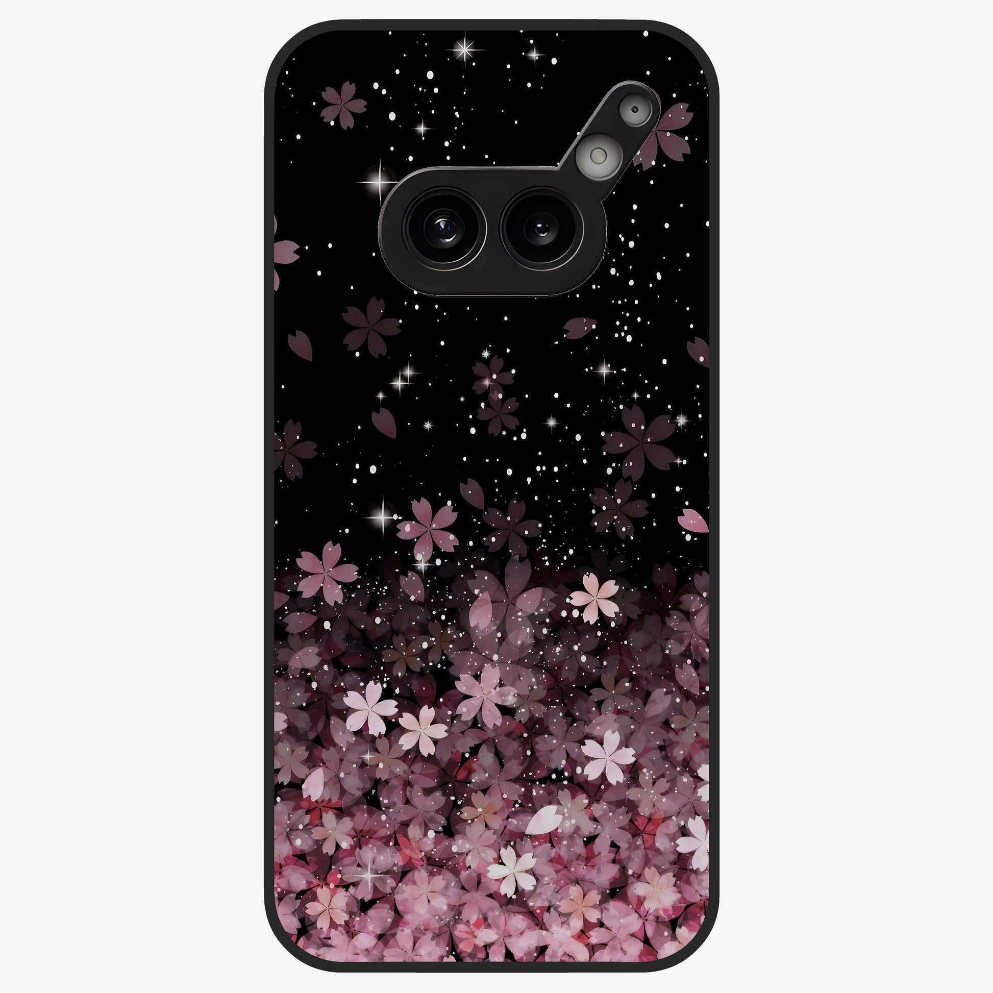 Small Starry Flowers Glass Case showing flat back view with delicate starry floral artwork and glossy glass finish.