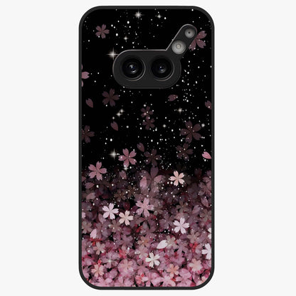 Small Starry Flowers Glass Case showing flat back view with delicate starry floral artwork and glossy glass finish.