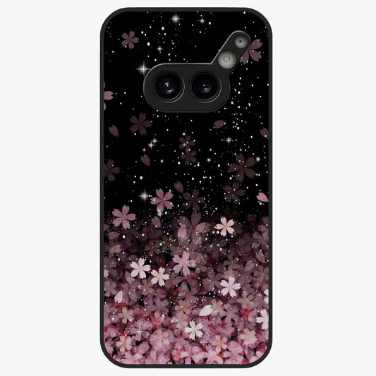 Small Starry Flowers Glass Case showing flat back view with delicate starry floral artwork and glossy glass finish.