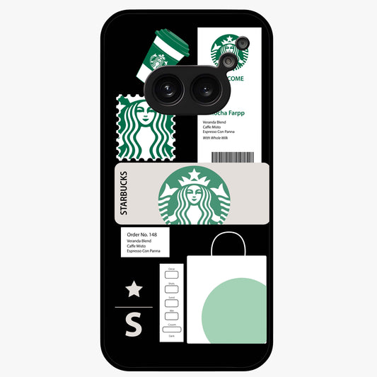 Starbucks Mocha Glass Case showing flat back view with coffee inspired artwork and glossy glass finish.
