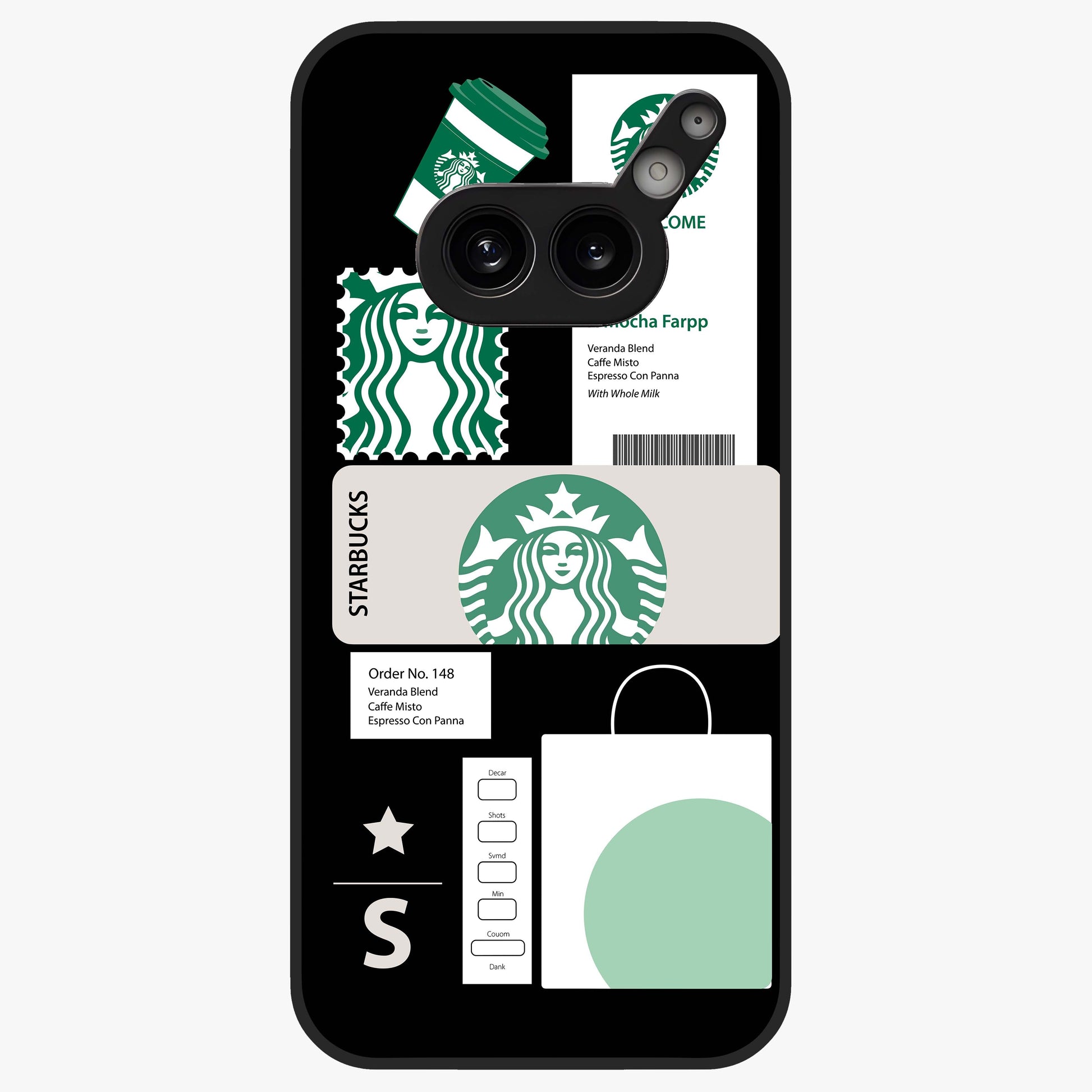 Starbucks Mocha Glass Case showing flat back view with coffee inspired artwork and glossy glass finish.