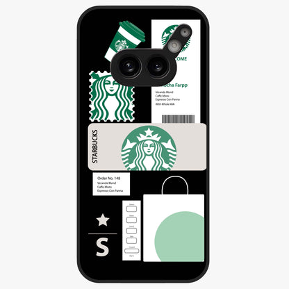 Starbucks Mocha Glass Case showing flat back view with coffee inspired artwork and glossy glass finish.