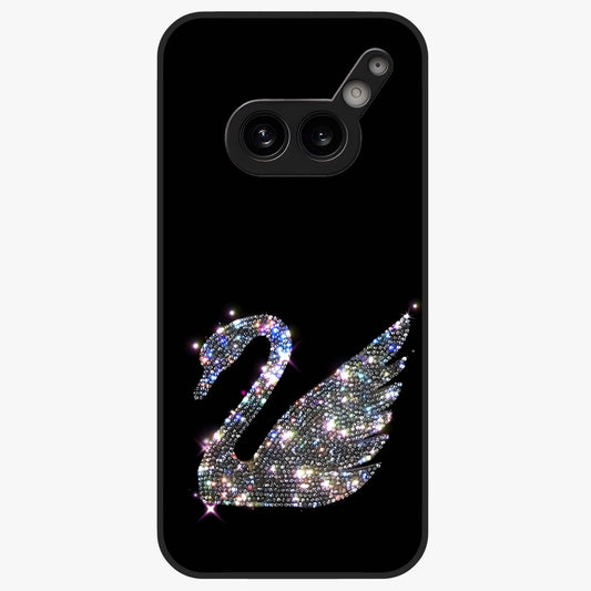 Starlit Swan Grace Glass Case showing flat back view with graceful swan artwork under starry sky and glossy glass finish.