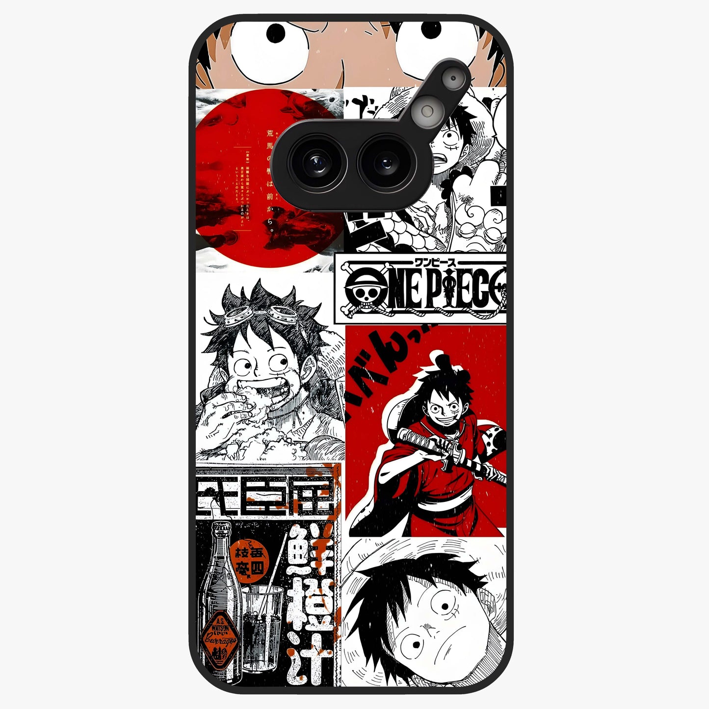 Strawhat Chaos Panels Glass Case showing flat back view with anime inspired chaos panel artwork and glossy glass finish.