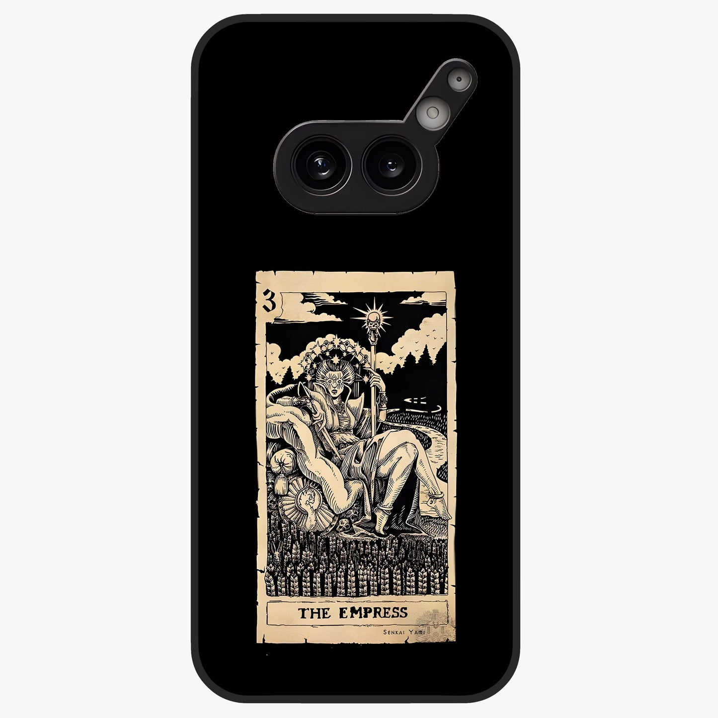 The Empress Glass Case showing flat back view with regal feminine artwork and glossy glass finish.