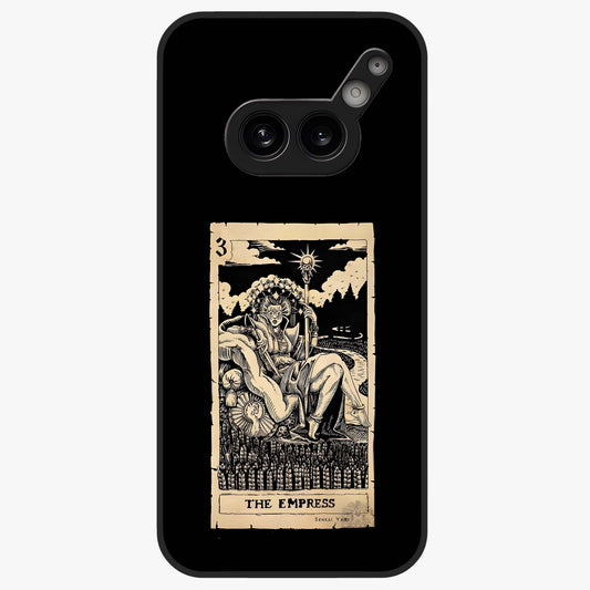 The Empress Glass Case showing flat back view with regal feminine artwork and glossy glass finish.
