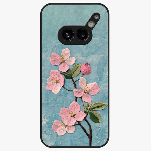 Threaded Blossom Breeze Glass Case showing flat back view with delicate blossom artwork and glossy glass finish.