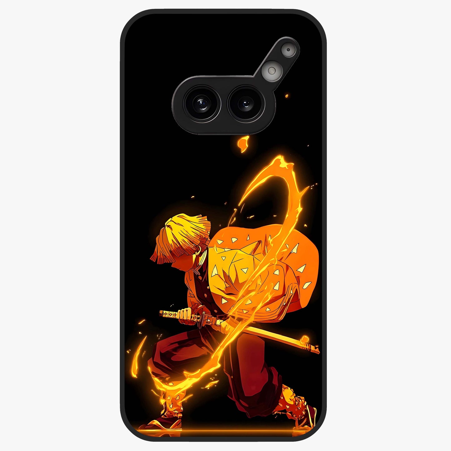 Thunder Flame Execution Glass Case showing flat back view with powerful flame and lightning artwork and glossy glass finish.