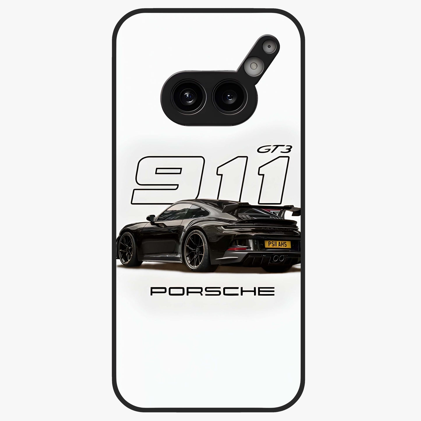Turbo Legacy Icon Glass Case showing flat back view with iconic sports car inspired artwork and glossy glass finish.