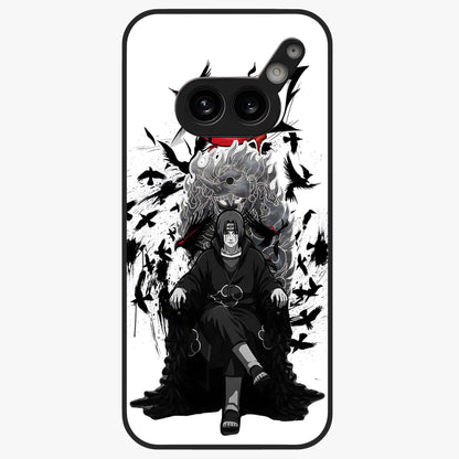 Uchiha Shadow Throne Glass Case showing flat back view with cosmic underwater themed artwork and glossy glass finish.