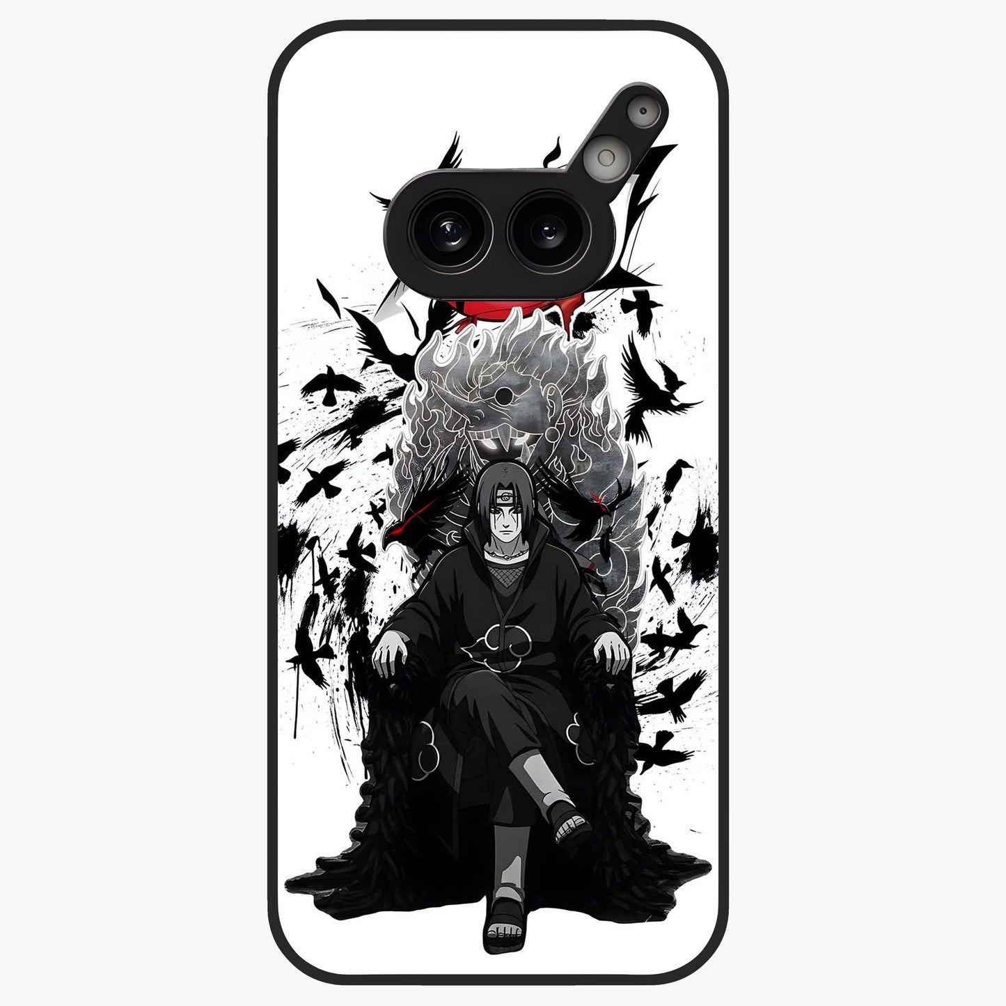 Uchiha Shadow Throne Glass Case showing flat back view with cosmic underwater themed artwork and glossy glass finish.