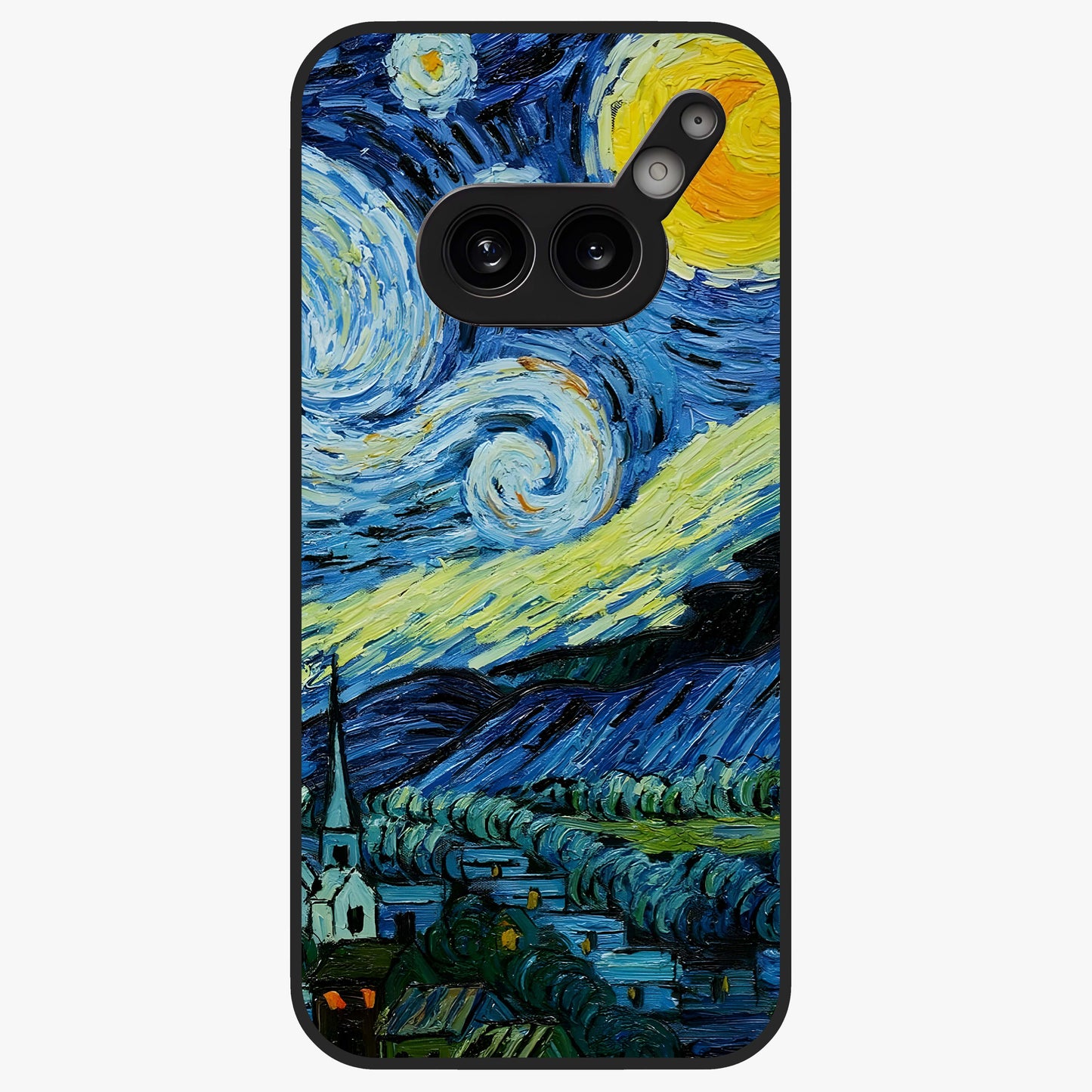 Van Gogh Art Glass Case showing flat back view with classic painterly artwork inspired by Van Gogh style and glossy glass finish.