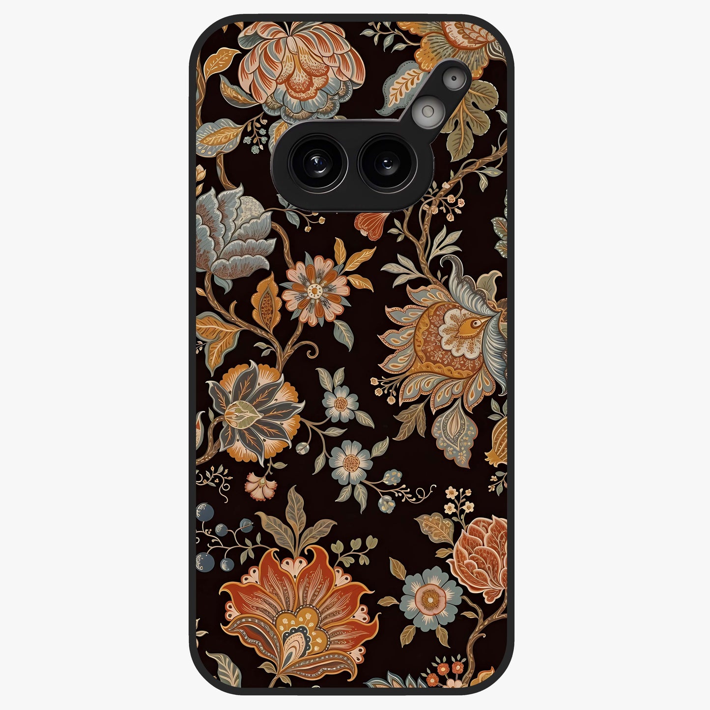 Vintage Floral Dream Glass Case showing flat back view with classic floral artwork and glossy glass finish.